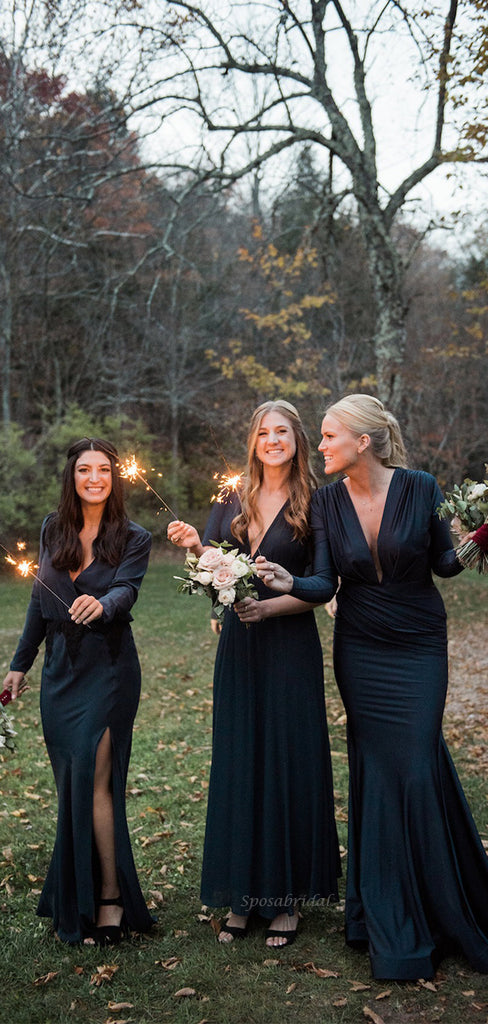 Cheap Long Sleeves V-Neck Hot Mermaid Bridesmaid Dresses WG712