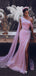Sparkly Pink One Shoulder Sequin Mermaid Side Slit  Long Prom Dresses PD1664