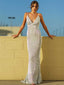 Sexy Sparkly V-neck Spaghetti Strap Silver Mermaid Long Prom Dress, PD3028