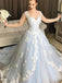 Luxury Ice Blue Lace Long Sleeves A-line Long Prom Dress, Gown Dress, PD3184