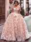 Elegant Floral Blush Pink Off-shoulder Sweetheart A-line Long Prom Dress, Ball Gown, PD3186