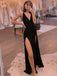 Sexy Black V-neck Open Back Double Side-slit Long Prom Dress, PD3195