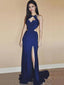 Sexy Navy Blue Unique Style Heart Open Back Side-slit Long Mermaid Prom Dress, PD3277