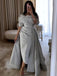 Sky Blue Off-shoulder Feather Top With Detachable Tail Mermaid Prom Dress, PD3328