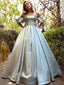 Silver Off-shoulder Princess Lace Top A-line Long Prom Dress, PD3480