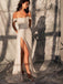 Elegant Sparkly Off-shoulder White Side Slit Sheath Long Prom Dress, PD3568