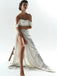 Elegant Sparkly Off-shoulder White Side Slit Sheath Long Prom Dress, PD3568