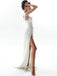 Elegant Sparkly Off-shoulder White Side Slit Sheath Long Prom Dress, PD3568