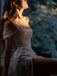 Elegant Sparkly Off-shoulder White Side Slit Sheath Long Prom Dress, PD3568