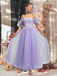 Lilac, Grey, Pink Off-shoulder Cute Lace Sparkly A-line Long Prom Dress, PD3572