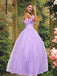 Cute Lilac Ruffle Off-shoulder Lace-up Back A-line Long Prom Dress, Ball Gown, PD3576