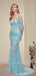 Modest Off-shoulder Ice-blue Long Sleeves Mermaid Long Lace Prom Dress, PD3571