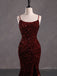 Sexy Sparkly White, Burgundy Spaghetti Straps Side-slit Backless Mermaid Long Prom Dress, PD3573
