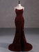 Sexy Sparkly White, Burgundy Spaghetti Straps Side-slit Backless Mermaid Long Prom Dress, PD3573