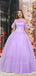 Cute Lilac Ruffle Off-shoulder Lace-up Back A-line Long Prom Dress, Ball Gown, PD3576