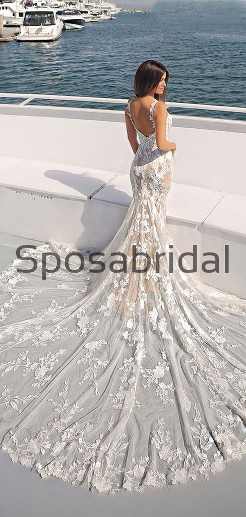 Princess Mermaid Lace Long Beach Country Wedding Dresses WD0582