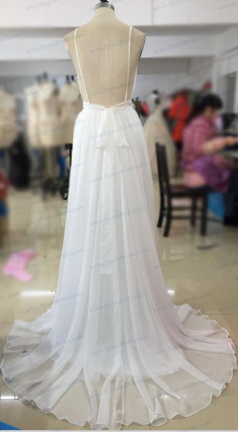 Charming Simple Deep V-neck Beach  backless Most Popular Wedding Dresses, WD0185 - SposaBridal