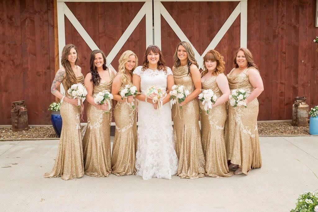 2019 Charming Most Popular Mismatched Gold  Side Split Sparkly Women Long Wedding Bridesmaid Dress, WG86 - SposaBridal