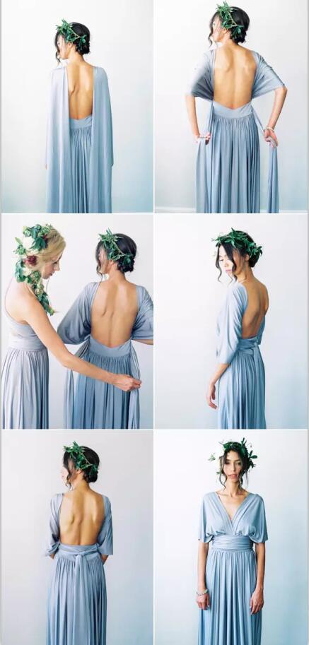 Convertible Simple Blue Jersey High Quality Custom Floor-Length Cheap Bridesmaid Dresses, WG80