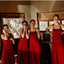 Red Unique Design Straps Long Simple Bridesmaid Dresses WG825