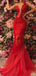 Red Lace Uniqe Design Open Back Elegant Formal Mermaid Long Prom Dresses PD1440