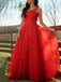 Red Off-shoulder Lace Top Sexy A-line Long Prom Dress, PD3475