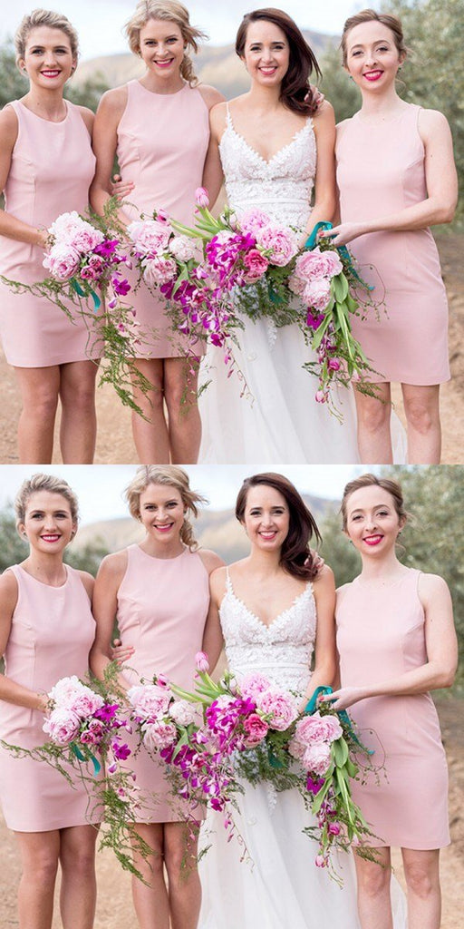 Round Neck Sleeveless Pink Simple Newest Most Popular Cheap Affordable Short Bridesmaid Dresses, PD0541
