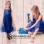 Royal Blue Top Sequin Sparkly Simple Round Neck Cheap Custom Flower Girl Dresses, FG121