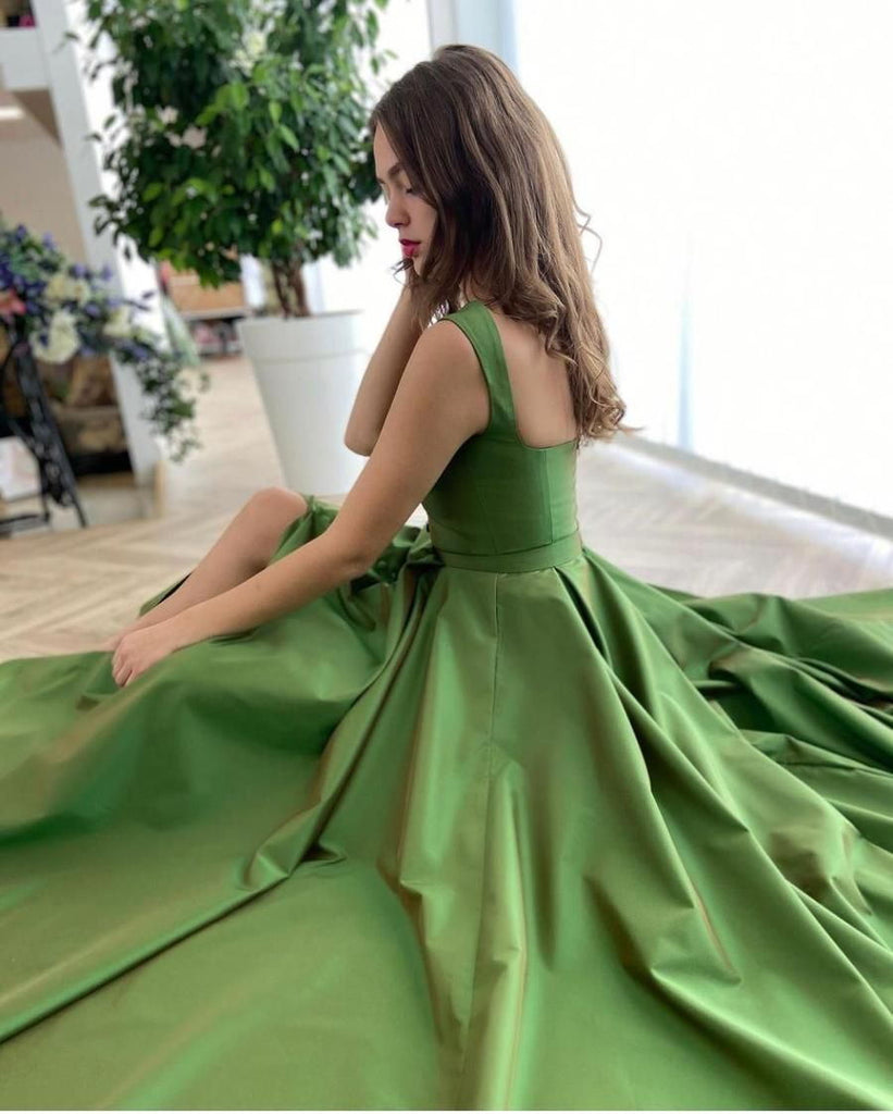 Sage Green Cute Sweetheart Spaghetti Strap A-line Long Prom Dress, PD3141