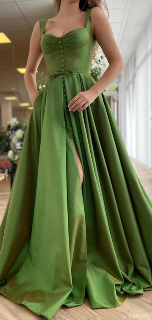 Sage Green Cute Sweetheart Spaghetti Strap A-line Long Prom Dress, PD3141