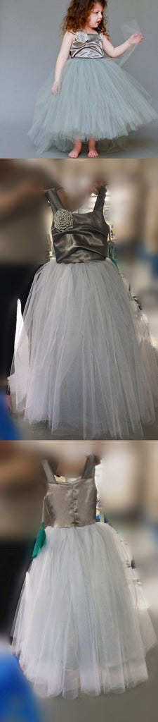 Satin Top Strap Tulle Flower Girl Dresses, Cute Little Girl Birthday Dresses, Free Custom Dresses,  FG038