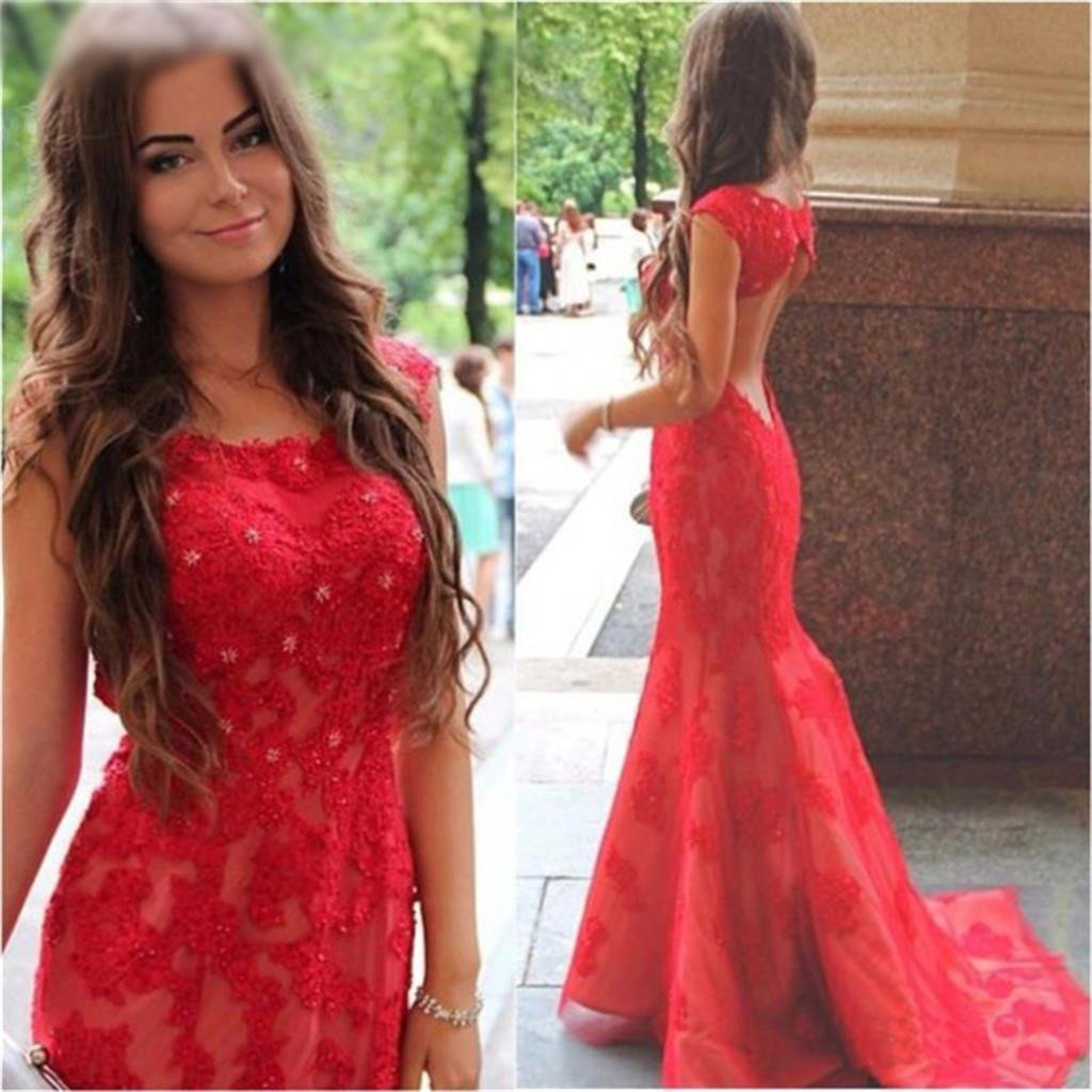 long red prom dress , open back mermaid free custom bridesmaid dresses , PD0217