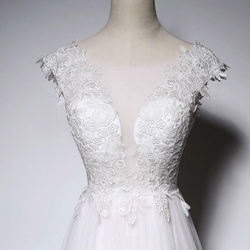 Scoop Neck  V-Back Long Floor-Length Lace Appliques Beach Popular Wedding Dresses,WD0298