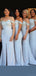 Sexy Dusty Blue Sweetheart Lace Off-shoulder Mermaid Side-slit Long Bridesmaid Dress, BD3105