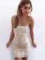 Sexy Blush Pink Spaghetti Strap Tight Mermaid Lace Short Homecoming Dress, BD0228
