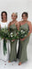 Sexy One-shoulder Spaghetti Strap Sage Green Cheap Mermaid Long Bridesmiad Dresses, WG761