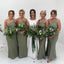 Sexy One-shoulder Spaghetti Strap Sage Green Cheap Mermaid Long Bridesmiad Dresses, WG761