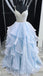 Sexy Pink and Blue, Champagne Sparkly Top Open Back Pretty A-line Prom Dresses, PD0654