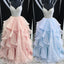 Sexy Pink and Blue, Champagne Sparkly Top Open Back Pretty A-line Prom Dresses, PD0654