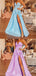 Sexy Strapless A-line Lavender Blue Side-slit V-neck Prom Dresses, PD2396