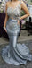 Sexy Elegant Mermaid Long Sleeves Gray Unique Long Modest Prom Dresses PD1929