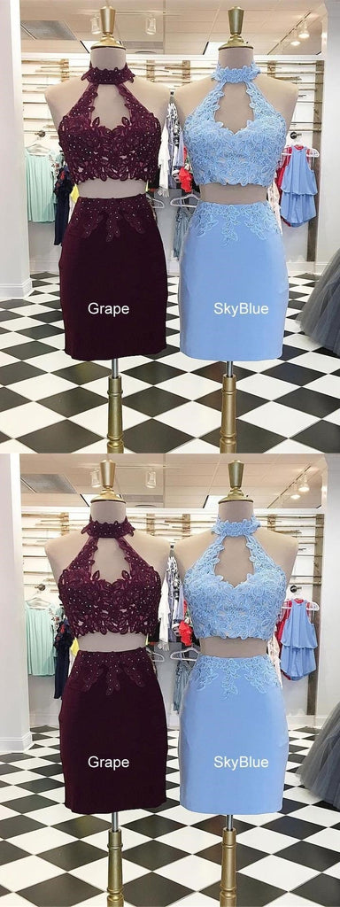 Sexy Halter Two Pieces Short Homecoming Dresses 2018, CM502