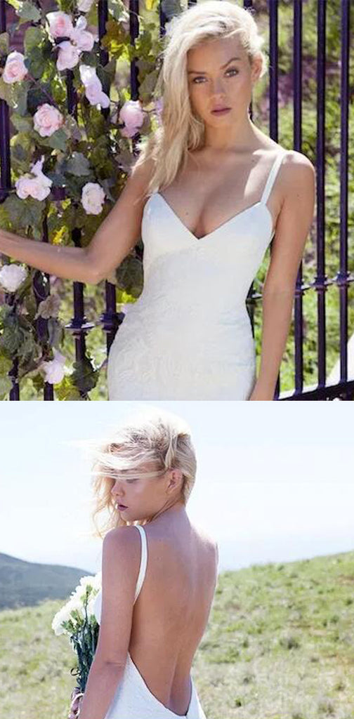 Sexy V-neck Backless Mermaid Spaghetti Strips Simple Affordable Custom size Wedding Dresses, PD0278