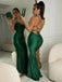 Sexy Green, Black Open Back Sweetheart Spaghetti Straps Mermaid Long Prom Dresses, PD3578