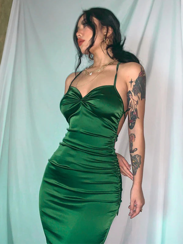 Sexy Green, Black Open Back Sweetheart Spaghetti Straps Mermaid Long Prom Dresses, PD3578