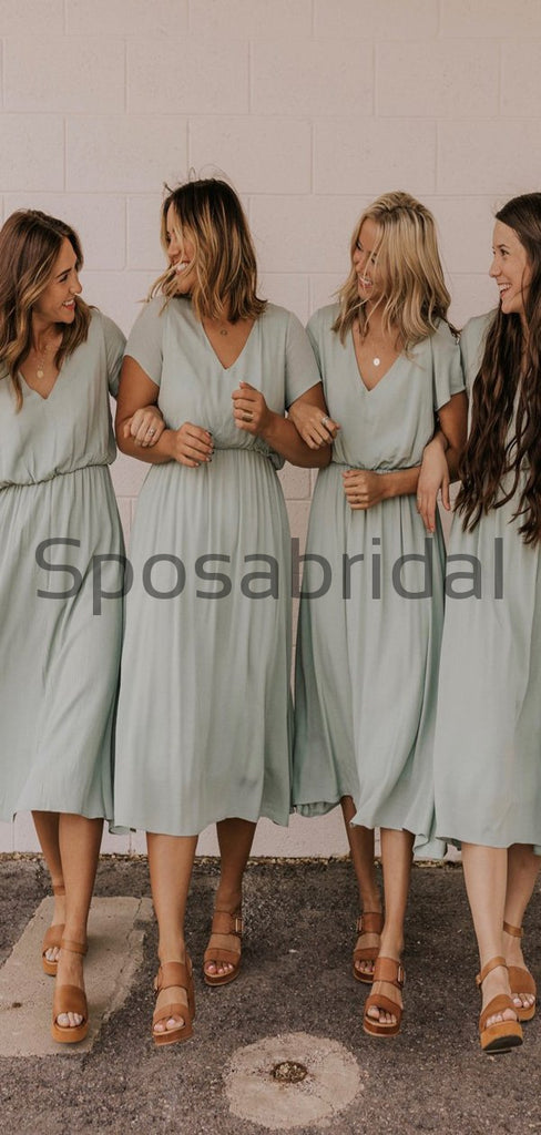 Short V-Neck Light Purple Green Popular Bridesmaid Dresses  WG707