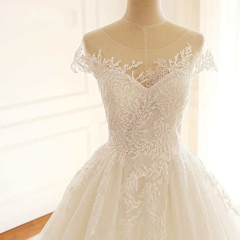 Short Sleeves Scoop High Quality Princess Wedding Dresses, Elegant Most Popular Real Made Bridal Gowns with train , WD0284