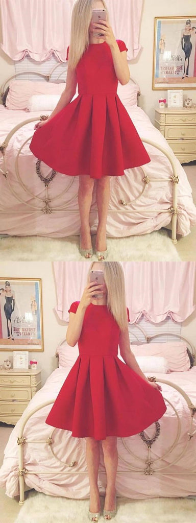 Short Sleeves Simple Cheap Short Red Homecoming Dresses Online, CM534