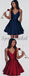 Simple Spaghetti Red Satin Short Prom Dresses, Homecoming Dresses, V-neck Prom Dresses, BD0400