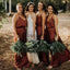 Simple Spaghetti Straps Cheap Burnt Orange Bridesmaid Dresses WG668